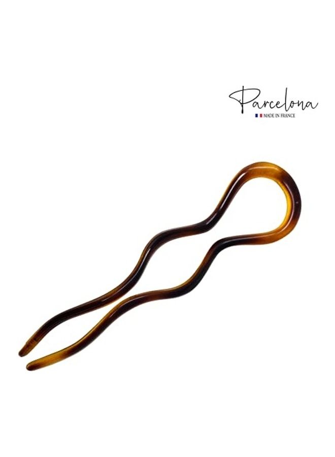 Parcelona French Wavy Long Tortoise Shell Extra Large Celluloid Made in France Crink U Shape Hair Bun Holder Pin Stick for Women and Girls 5 inch Brown - Image 2