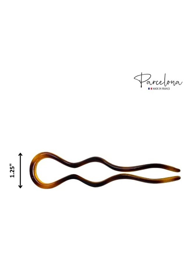 Parcelona French Wavy Long Tortoise Shell Extra Large Celluloid Made in France Crink U Shape Hair Bun Holder Pin Stick for Women and Girls 5 inch Brown - Image 4