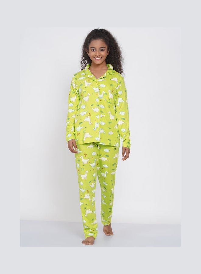 LAUREN Smith Girls Notched Collared Printed Pyjama Set Multicolour  - Image 1