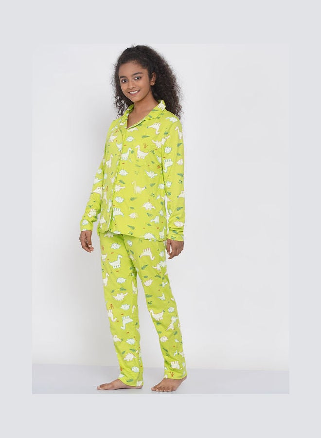 LAUREN Smith Girls Notched Collared Printed Pyjama Set Multicolour  - Image 4