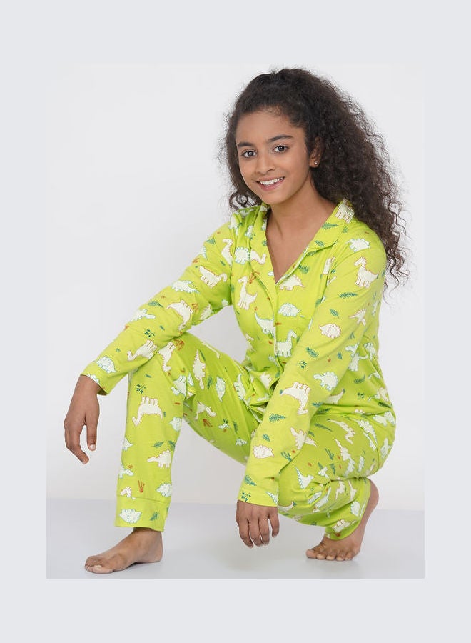 LAUREN Smith Girls Notched Collared Printed Pyjama Set Multicolour  - Image 5