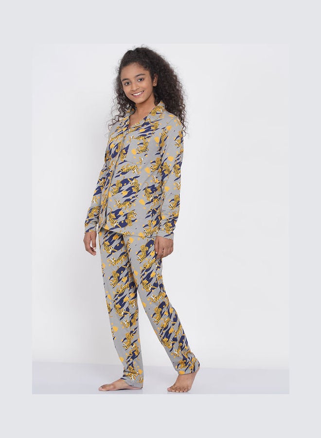 LAUREN Smith Girls Notched Collared Printed Pyjama Set Multicolour  - Image 4