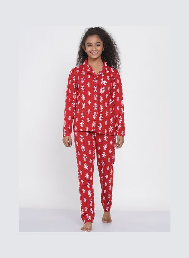LAUREN Smith Girls Notched Collared Printed Pyjama Set Multicolour  - Image 1