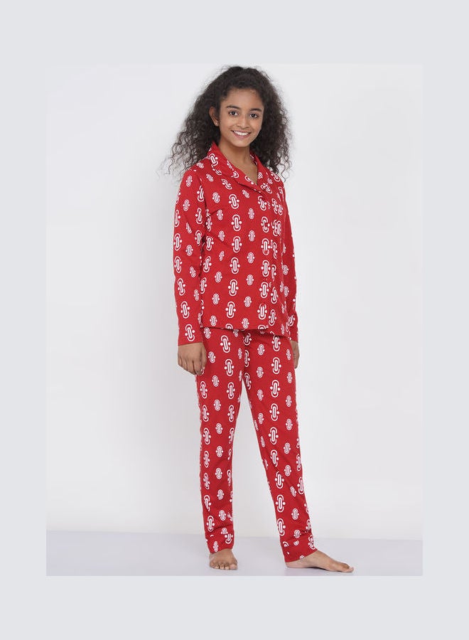 LAUREN Smith Girls Notched Collared Printed Pyjama Set Multicolour  - Image 3