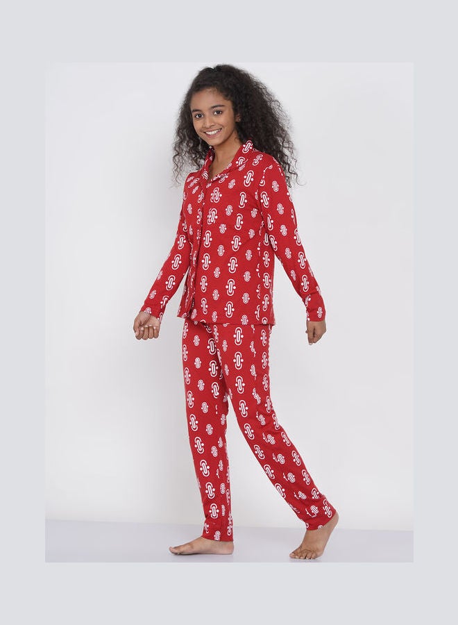LAUREN Smith Girls Notched Collared Printed Pyjama Set Multicolour  - Image 4