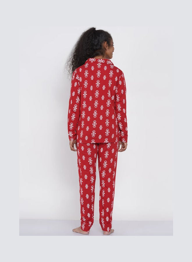 LAUREN Smith Girls Notched Collared Printed Pyjama Set Multicolour  - Image 2