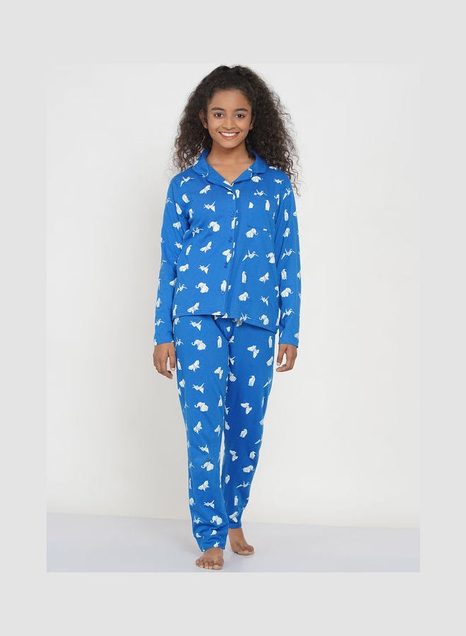 LAUREN Smith Girls Notched Collared Printed Pyjama Set Multicolour  - Image 1