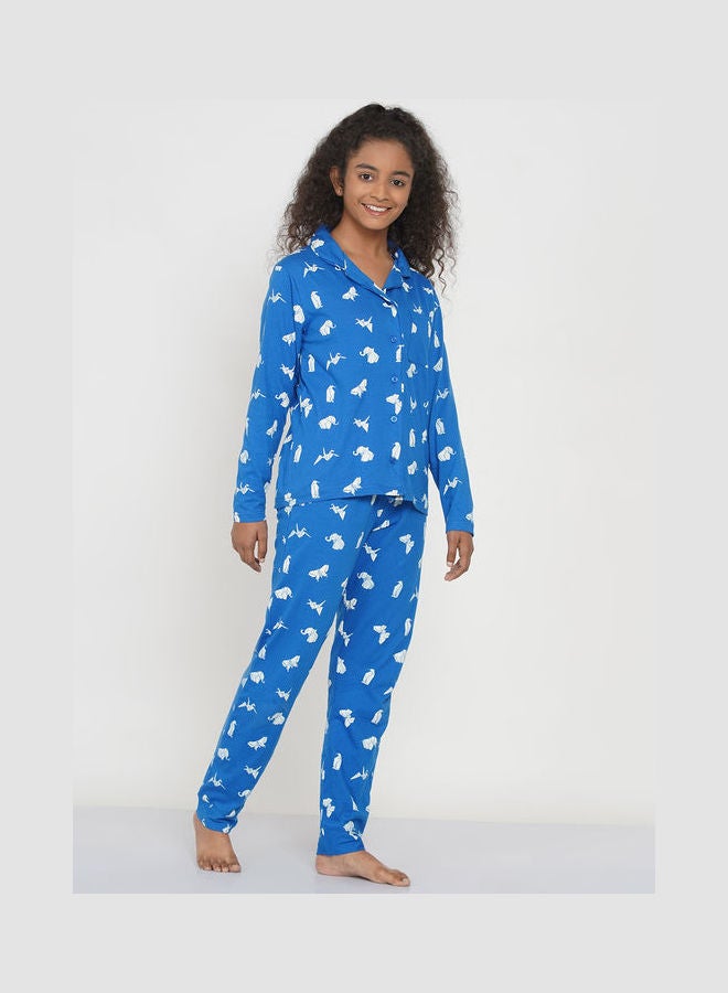 LAUREN Smith Girls Notched Collared Printed Pyjama Set Multicolour  - Image 3