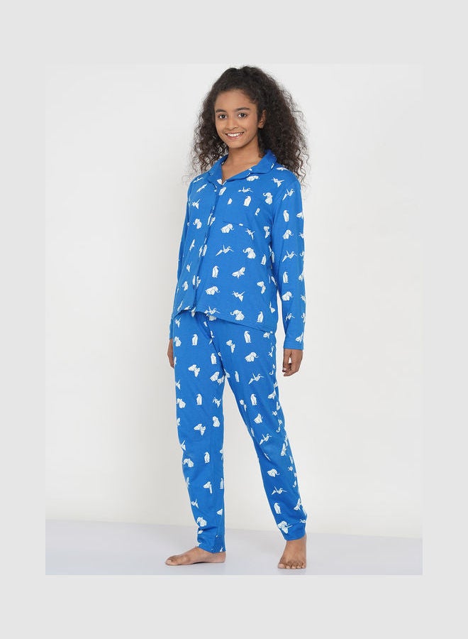 LAUREN Smith Girls Notched Collared Printed Pyjama Set Multicolour  - Image 4