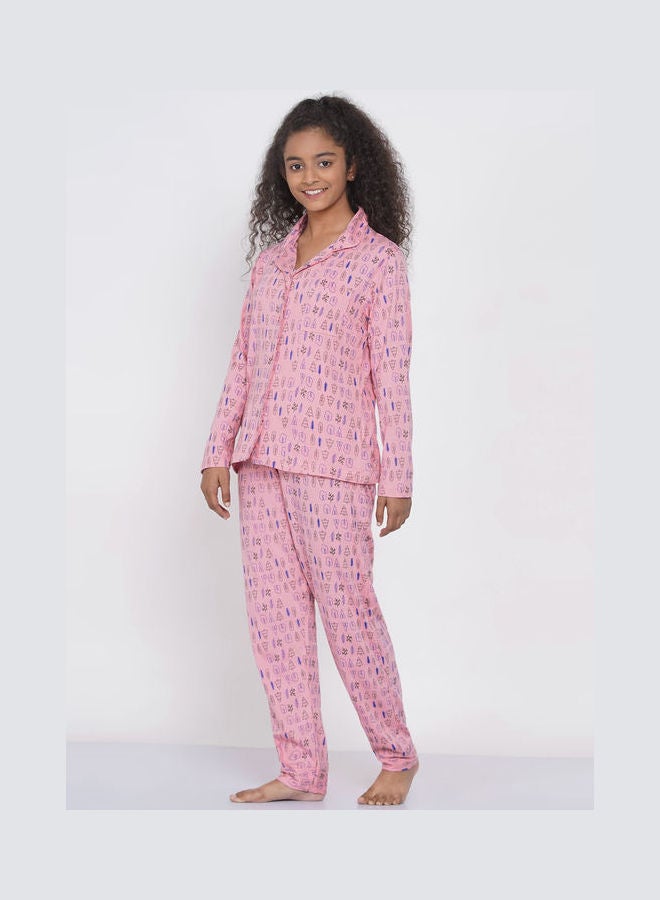 LAUREN Smith Girls Notched Collared Printed Pyjama Set Multicolour  - Image 4