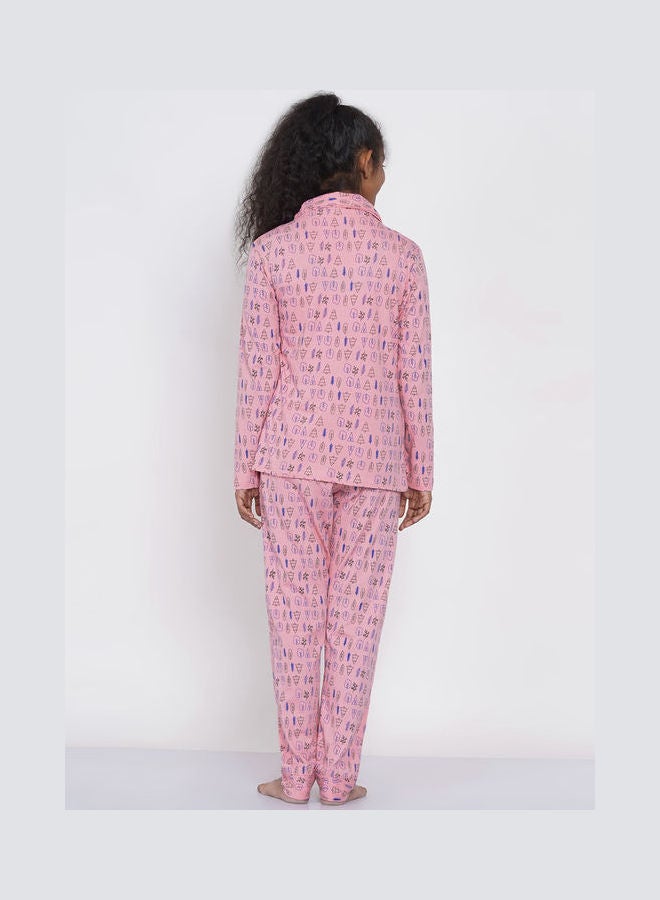 LAUREN Smith Girls Notched Collared Printed Pyjama Set Multicolour  - Image 2