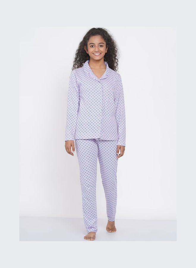 LAUREN Smith Girls Notched Collared Printed Pyjama Set Multicolour  - Image 1