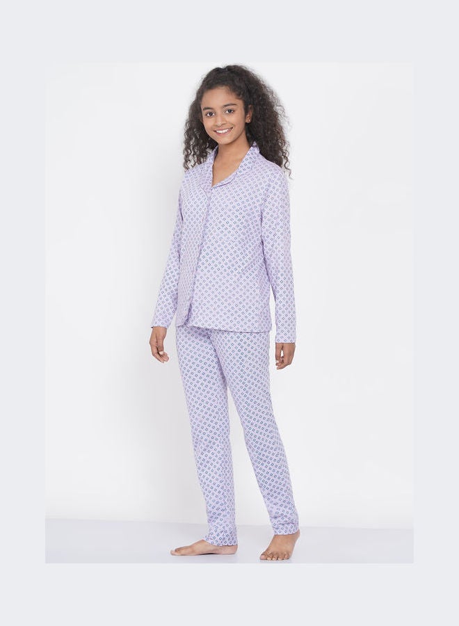 LAUREN Smith Girls Notched Collared Printed Pyjama Set Multicolour  - Image 4