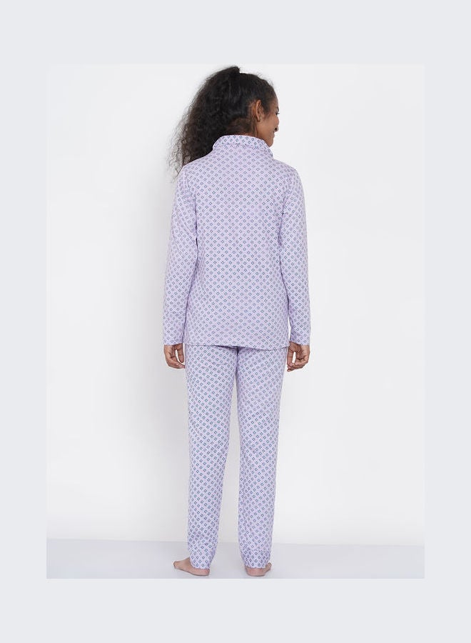 LAUREN Smith Girls Notched Collared Printed Pyjama Set Multicolour  - Image 2
