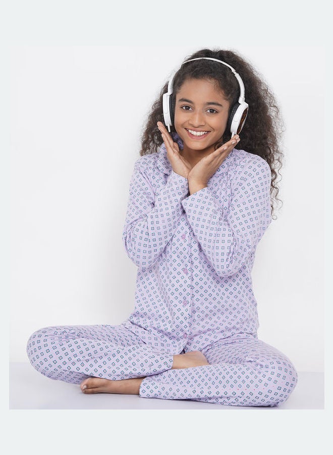 LAUREN Smith Girls Notched Collared Printed Pyjama Set Multicolour  - Image 5