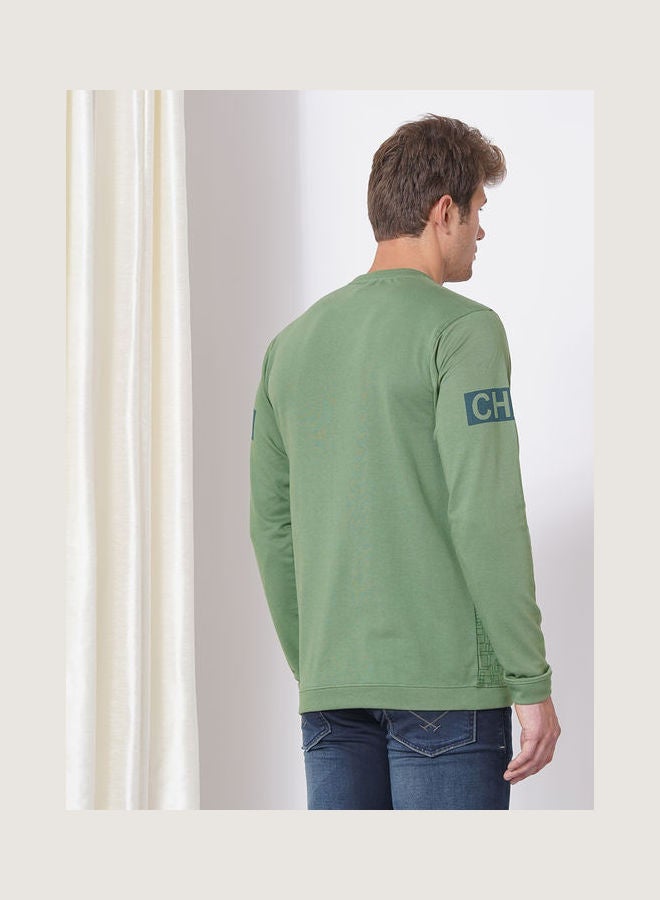 LAUREN Smith Men's Casual Crew Neck Sweatshirt Green - Image 2
