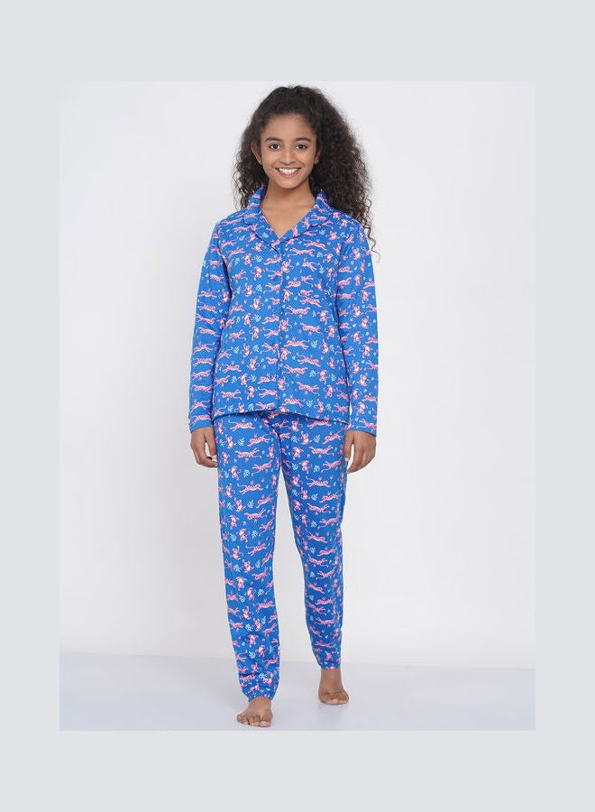 LAUREN Smith Girls Notched Collared Printed Pyjama Set Multicolour  - Image 1