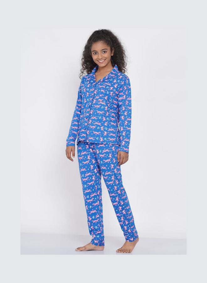 LAUREN Smith Girls Notched Collared Printed Pyjama Set Multicolour  - Image 4
