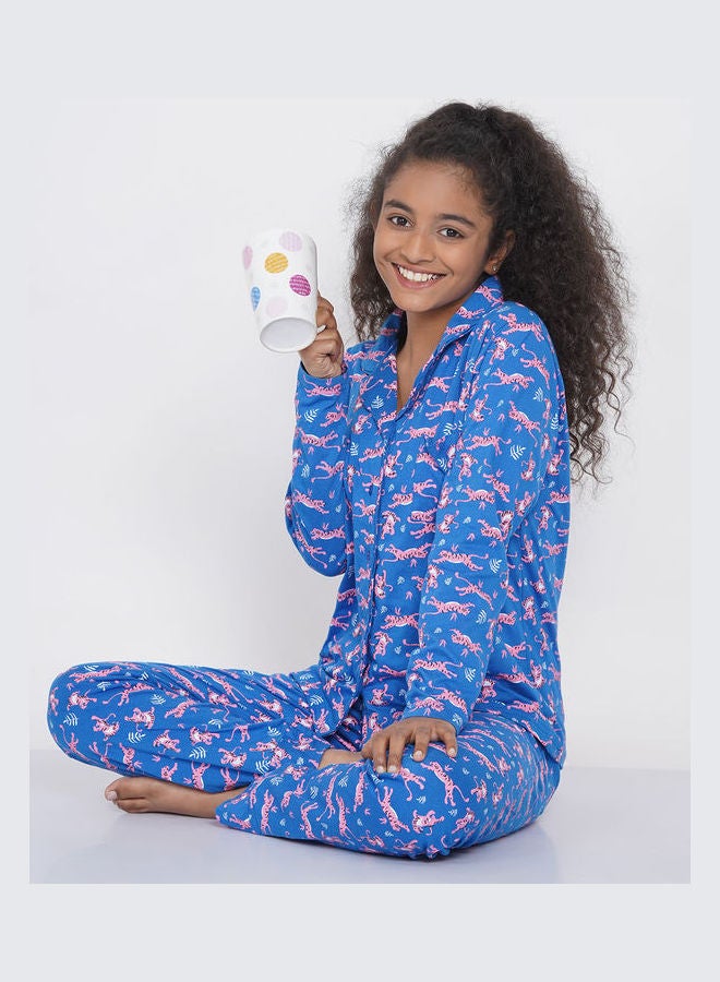 LAUREN Smith Girls Notched Collared Printed Pyjama Set Multicolour  - Image 5