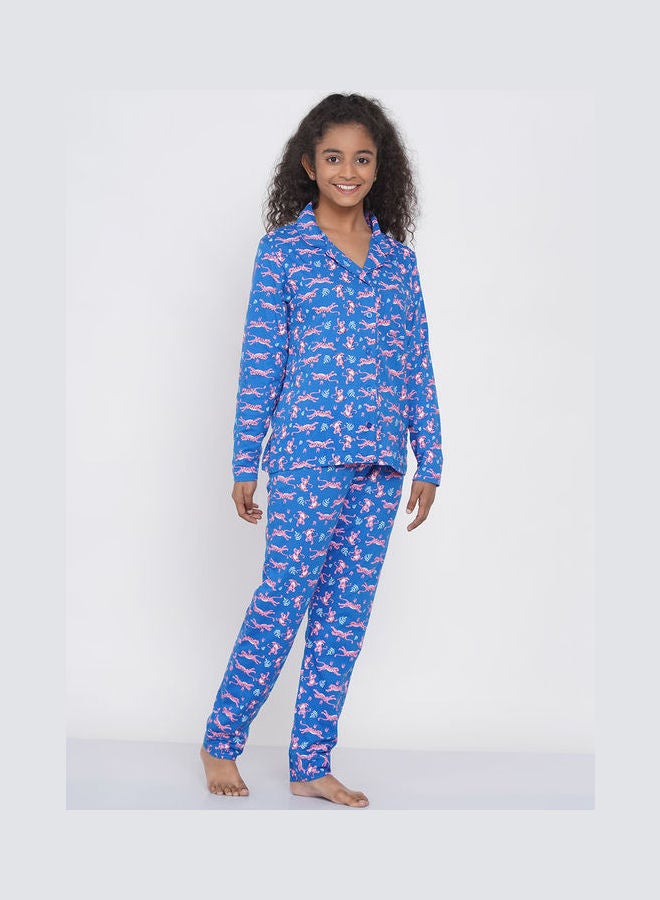 LAUREN Smith Girls Notched Collared Printed Pyjama Set Multicolour  - Image 3