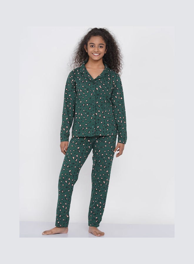 LAUREN Smith Girls Notched Collared Printed Pyjama Set Multicolour  - Image 1