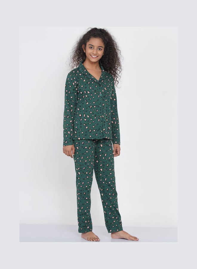 LAUREN Smith Girls Notched Collared Printed Pyjama Set Multicolour  - Image 3