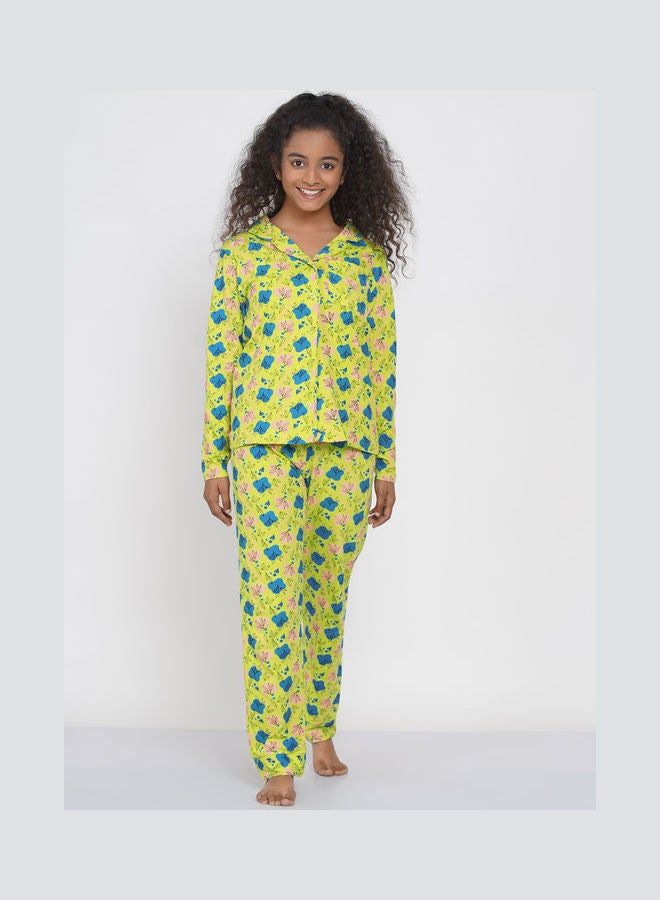 LAUREN Smith Girls Notched Collared Printed Pyjama Set Multicolour  - Image 1