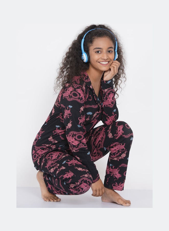 LAUREN Smith Girls Notched Collared Printed Pyjama Set Multicolour  - Image 5