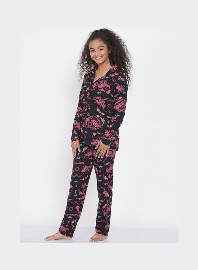 LAUREN Smith Girls Notched Collared Printed Pyjama Set Multicolour  - Image 4