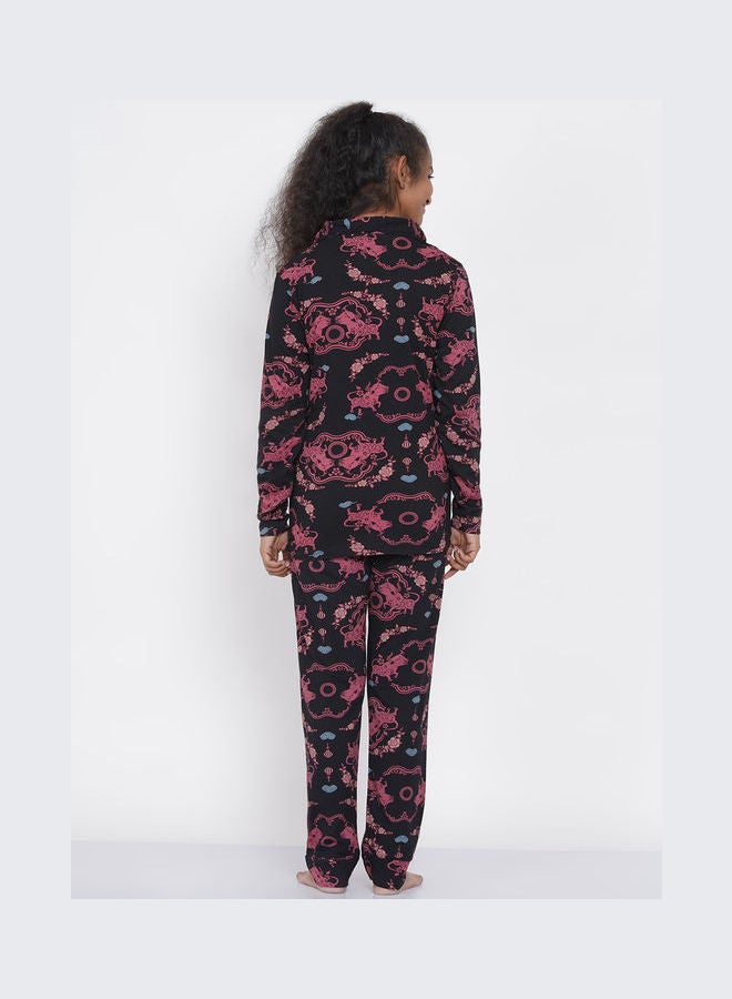 LAUREN Smith Girls Notched Collared Printed Pyjama Set Multicolour  - Image 2