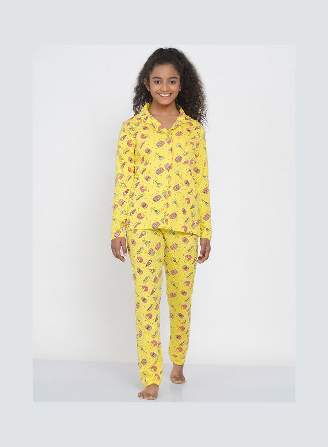 LAUREN Smith Girls Notched Collared Printed Pyjama Set Multicolour  - Image 1
