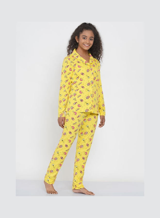 LAUREN Smith Girls Notched Collared Printed Pyjama Set Multicolour  - Image 3