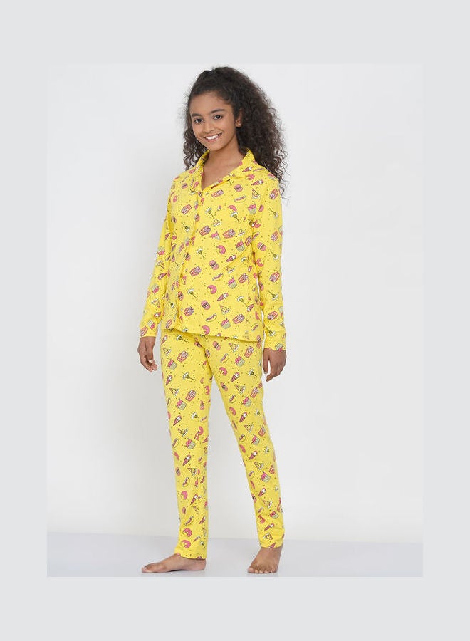 LAUREN Smith Girls Notched Collared Printed Pyjama Set Multicolour  - Image 4