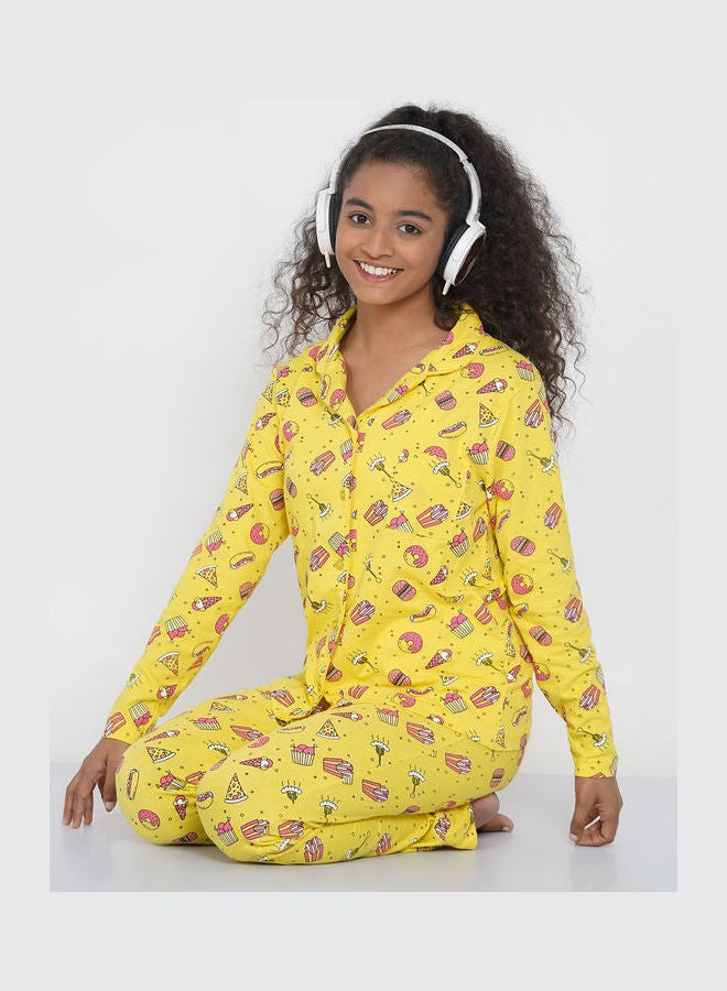 LAUREN Smith Girls Notched Collared Printed Pyjama Set Multicolour  - Image 5