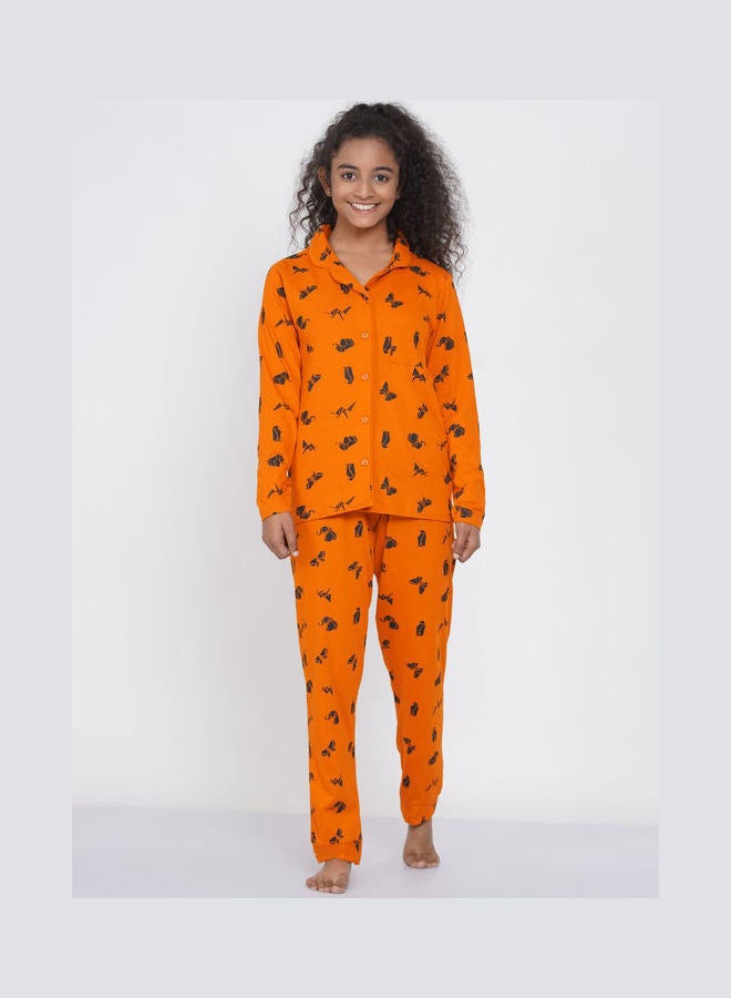 LAUREN Smith Girls Notched Collared Printed Pyjama Set Multicolour  - Image 1