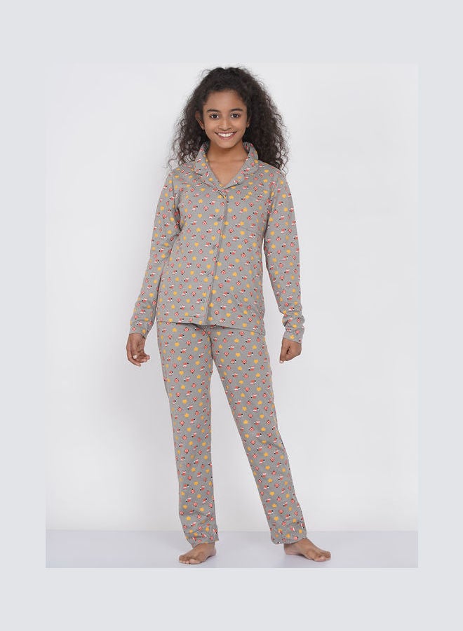 LAUREN Smith Girls Notched Collared Printed Pyjama Set Multicolour  - Image 1