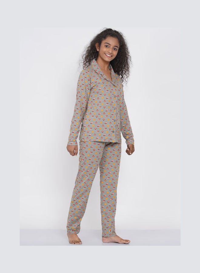 LAUREN Smith Girls Notched Collared Printed Pyjama Set Multicolour  - Image 3