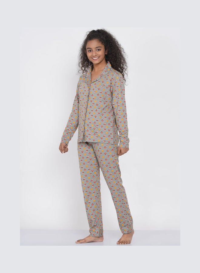 LAUREN Smith Girls Notched Collared Printed Pyjama Set Multicolour  - Image 4