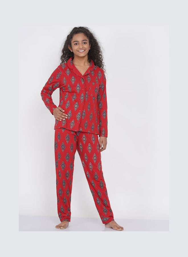 LAUREN Smith Girls Notched Collared Printed Pyjama Set Multicolour  - Image 1