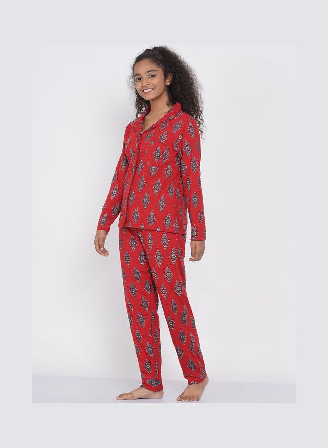 LAUREN Smith Girls Notched Collared Printed Pyjama Set Multicolour  - Image 2