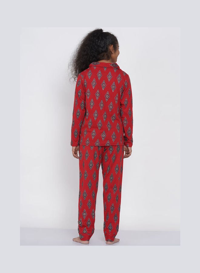 LAUREN Smith Girls Notched Collared Printed Pyjama Set Multicolour  - Image 4