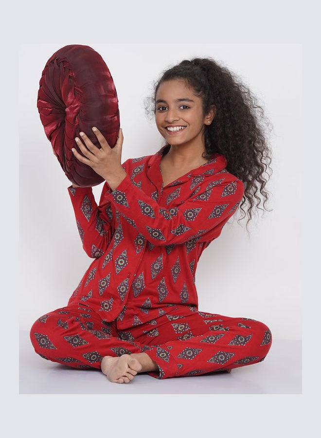 LAUREN Smith Girls Notched Collared Printed Pyjama Set Multicolour  - Image 5