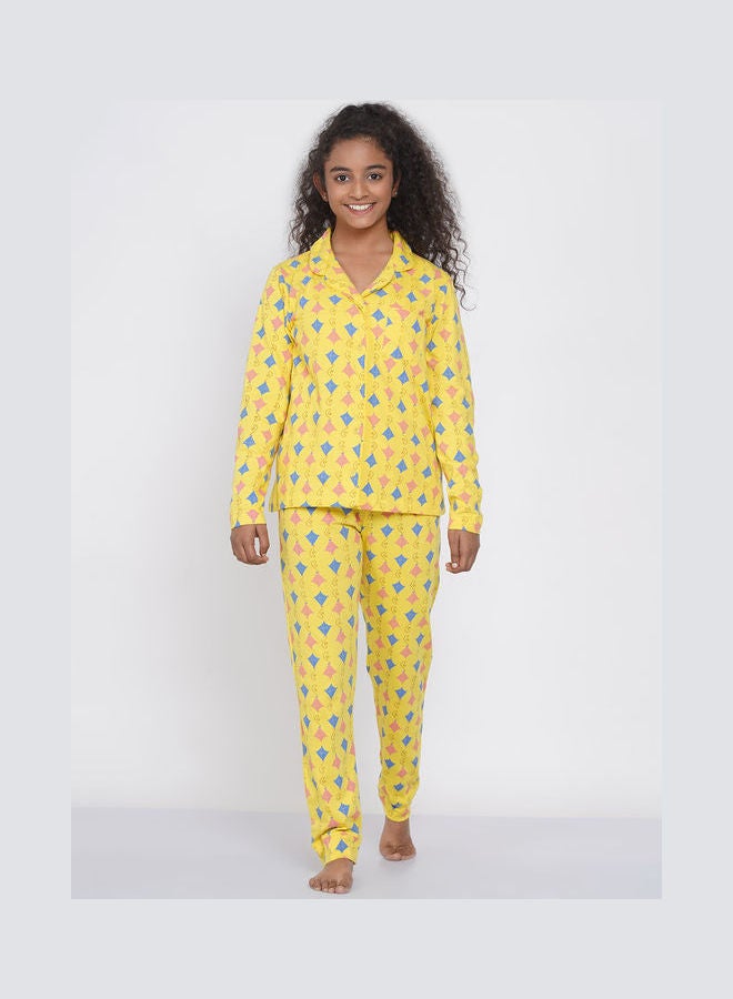 LAUREN Smith Girls Notched Collared Printed Pyjama Set Multicolour  - Image 1