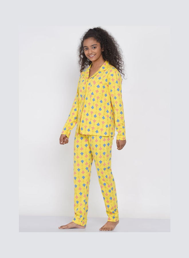 LAUREN Smith Girls Notched Collared Printed Pyjama Set Multicolour  - Image 4