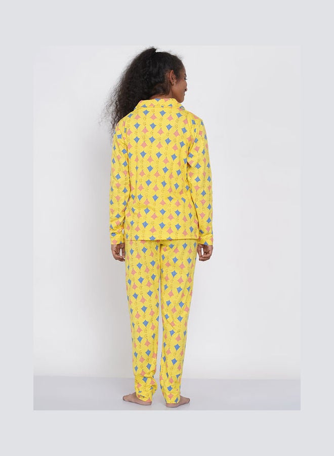 LAUREN Smith Girls Notched Collared Printed Pyjama Set Multicolour  - Image 2