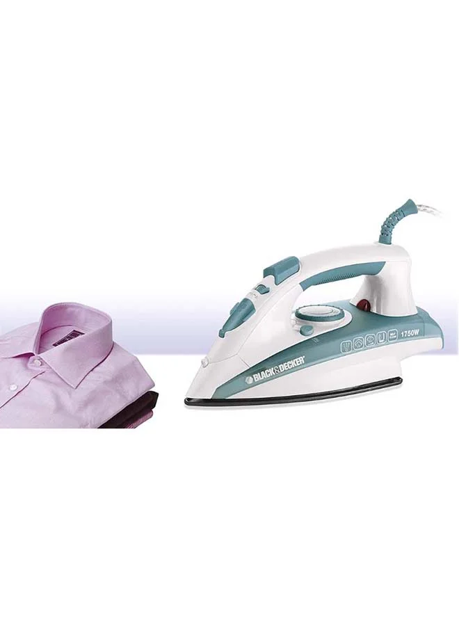 BLACK+DECKER Steam Iron, Ceramic Coated Soleplate, Anti-Calc Drip, Self-Clean, Auto Shutoff, Vertical Steaming, Non-Stick Sole, Removes Stubborn Creases, 220 ml 1750 W X1600-B5 Blue/White