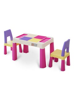 2-In-1 Kids Building Block Study Table Chair Set Multi Color Length79.5cm Depth 33cm  Width 54cm33cm, Height 53cm Extend upto 55cmcm
