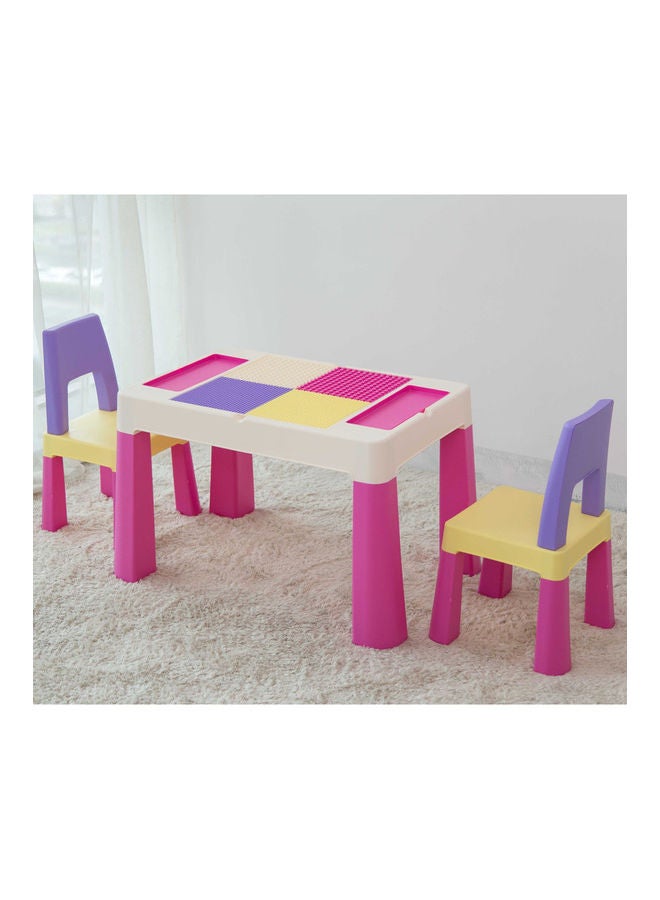 Home Canvas - 2-In-1 Kids Building Block Study Table Chair Set Multi Color Length79.5cm Depth 33cm  Width 54cm33cm, Height 53cm Extend upto 55cmcm - Image 1