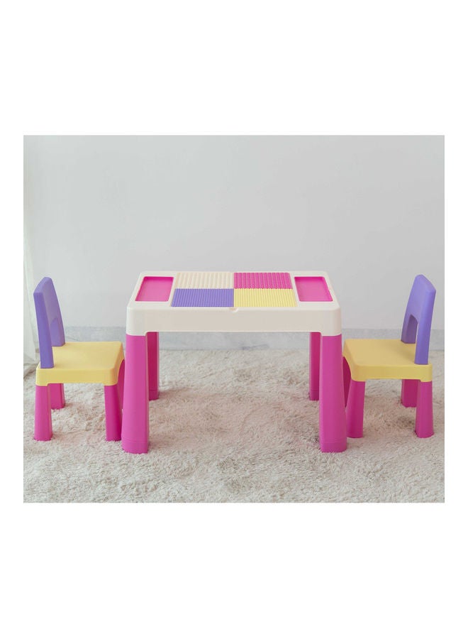 Home Canvas - 2-In-1 Kids Building Block Study Table Chair Set Multi Color Length79.5cm Depth 33cm  Width 54cm33cm, Height 53cm Extend upto 55cmcm - Image 1