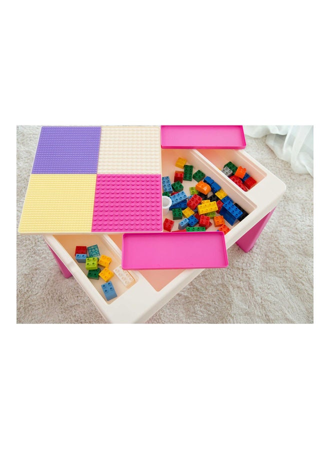 Home Canvas - 2-In-1 Kids Building Block Study Table Chair Set Multi Color Length79.5cm Depth 33cm  Width 54cm33cm, Height 53cm Extend upto 55cmcm - Image 1
